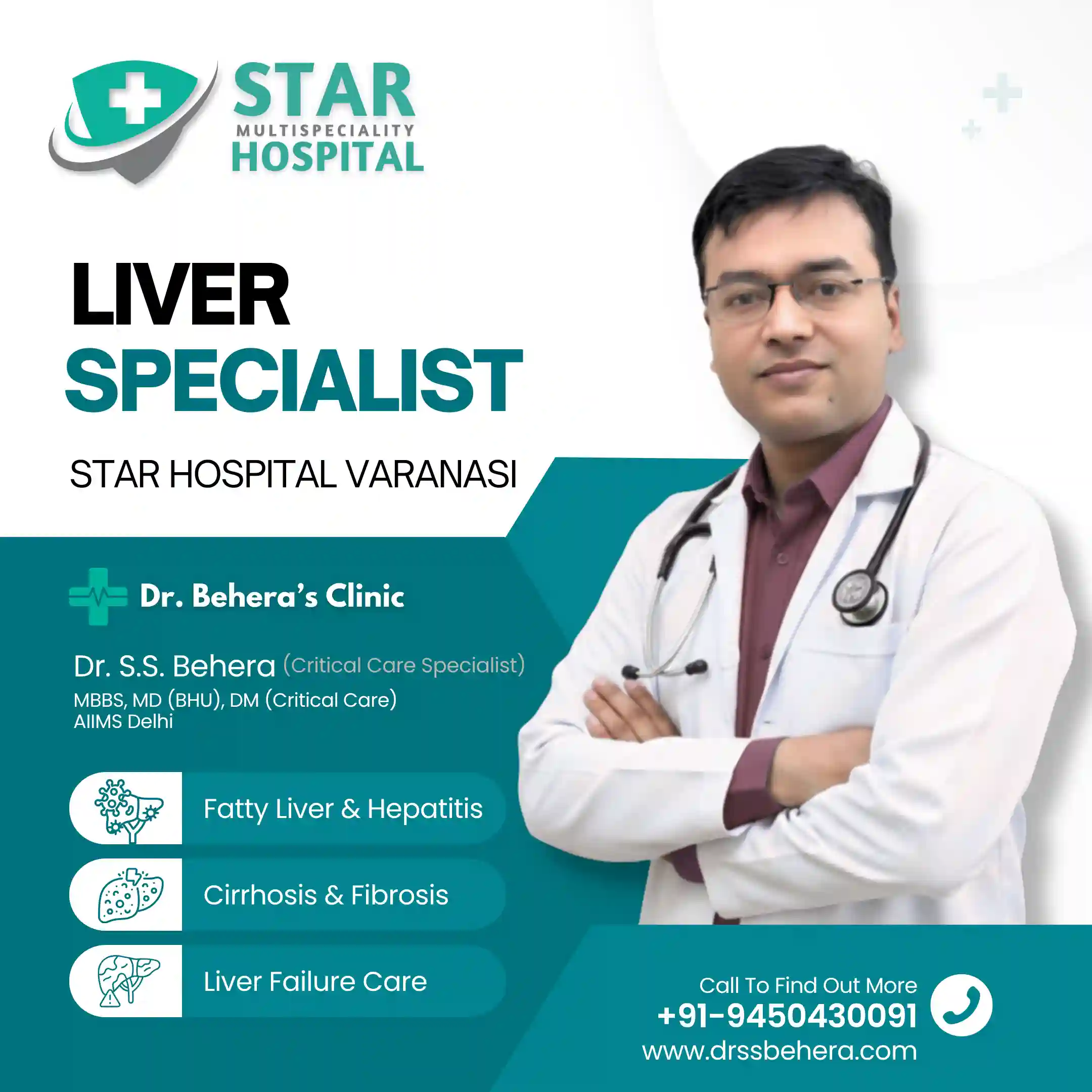 Dr SS Behera Liver Specialist in Varanasi treating Cirrhosis Fibrosis and Fatty Liver at Star Hospital.