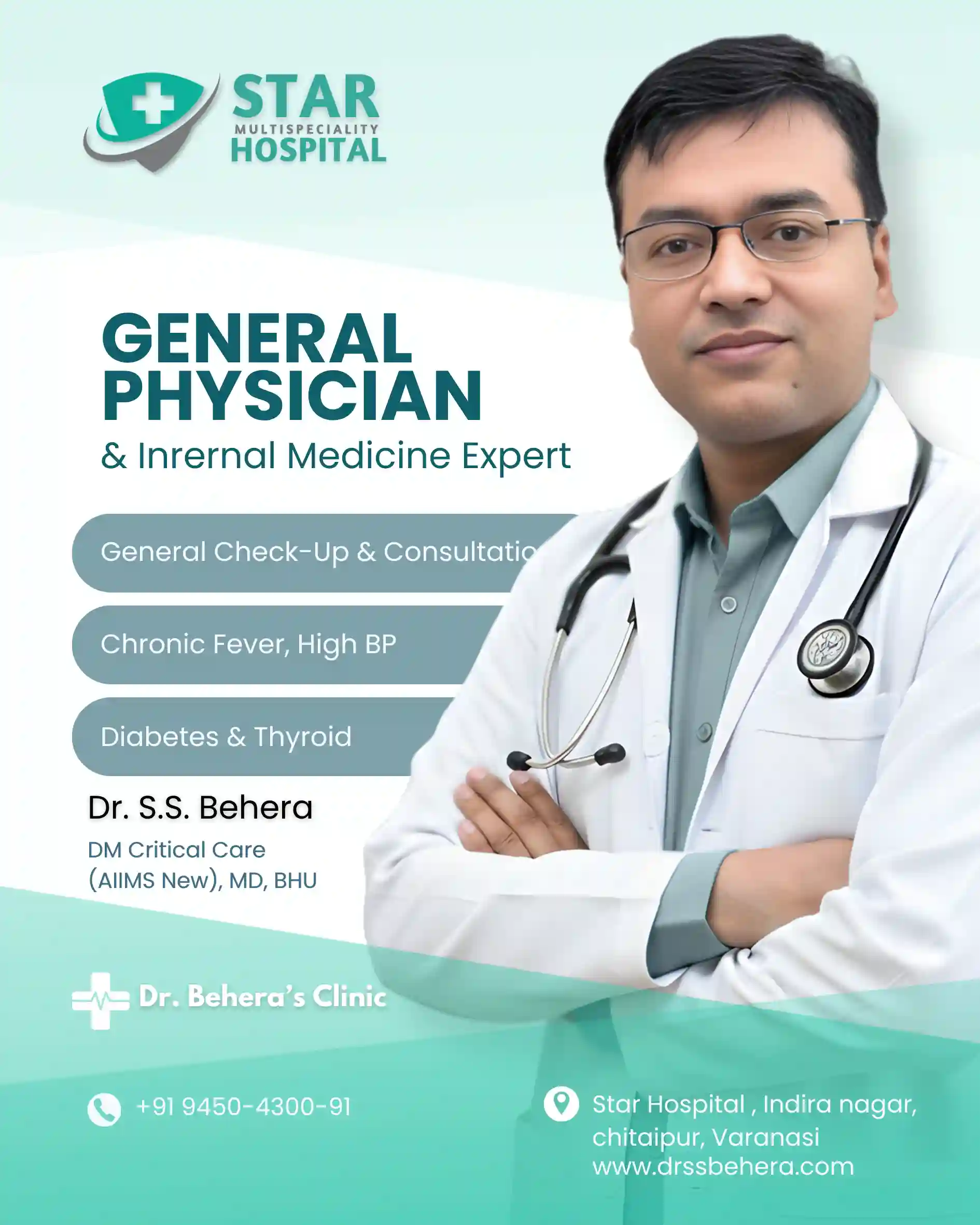 Dr. S.S. Behera, the best physician in Varanasi, conducting general medicine OPD consultation at Star Hospital Chitaipur.