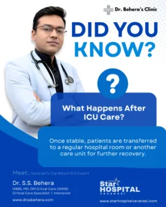 Dr. S.S. Behera, the best DM critical care intensivist in Varanasi, regulating advanced mechanical ventilation and bedside ICU dialysis inside Star Hospital Chitaipur.